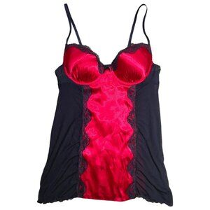 Black and Red Goth Satin Mesh Lingerie Babydoll Cami Lace Top Apt 9 Size XL